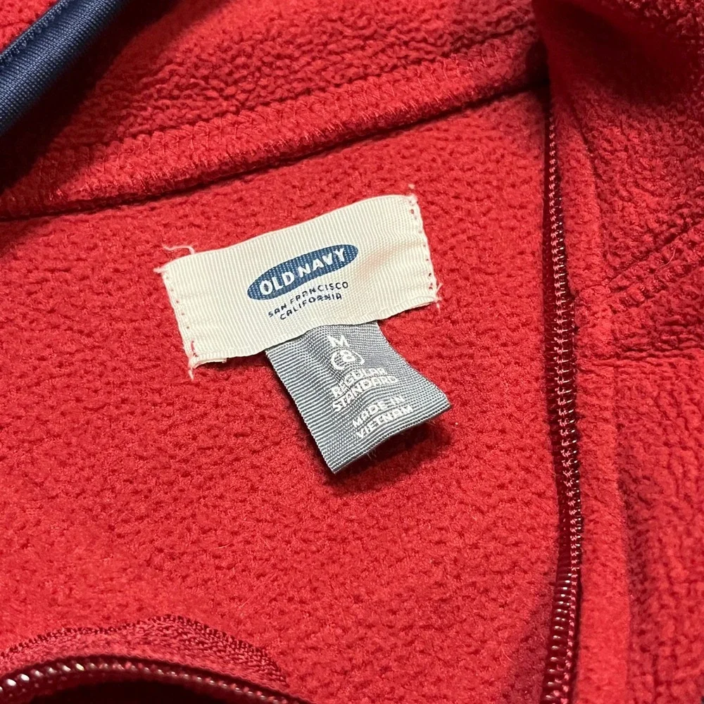 Old Navy Fleece Quarter Zip Pullover Size M 8 Red Navy Blue Logo Kids Sweatshirt